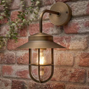Napier Solid Brass Curved Arm Caged Wall Light - Bronze