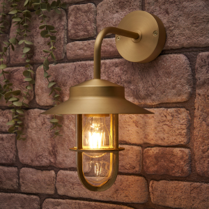 Napier Solid Brass Curved Arm Caged Wall Light - Brass
